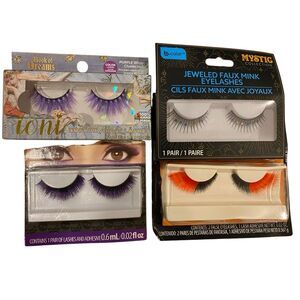 Lot Of 4 False Eyelashes Ioni B Purple Color Colorful Jeweled Orange Makeup